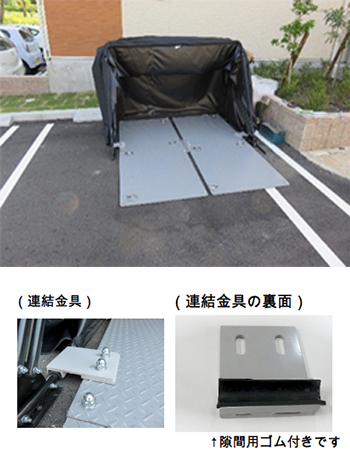 バイクガレージテント連結盗難防止鉄板